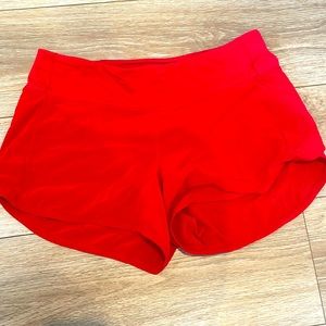 WORN ONCE Lululemon speed up short bright red 4 inches